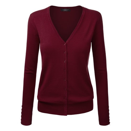 WSK780 V-Neck Cardigan Wine