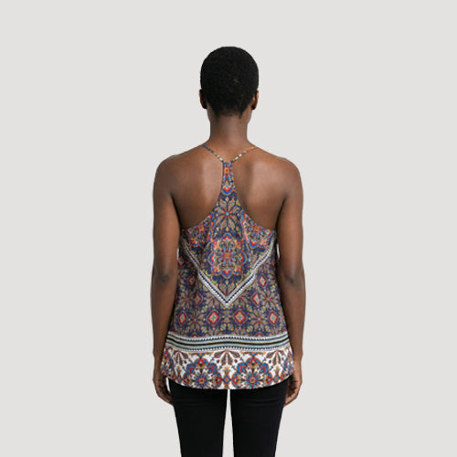 Paisley Print Cami Halter Top in Blue/Yellow