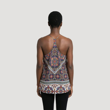 Paisley Print Cami Halter Top in Blue/Yellow