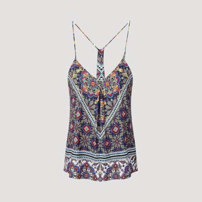 Paisley Print Cami Halter Top in Blue/Yellow
