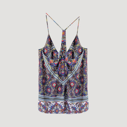 Paisley Print Cami Halter Top in Blue/Yellow