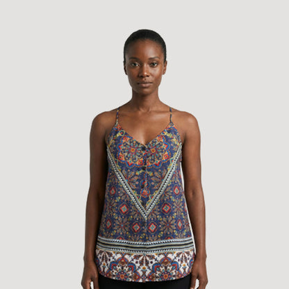 Paisley Print Cami Halter Top in Blue/Yellow