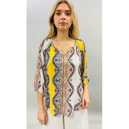 1427TP83 Plus Size Paisley 3/4 Sleeve Blouse