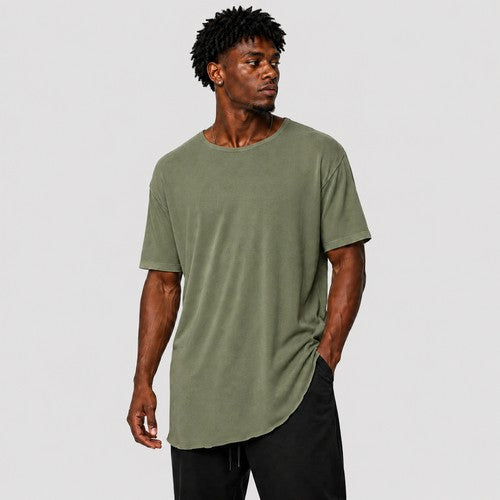 Curve Hem Longline Knit Jersey in Olive