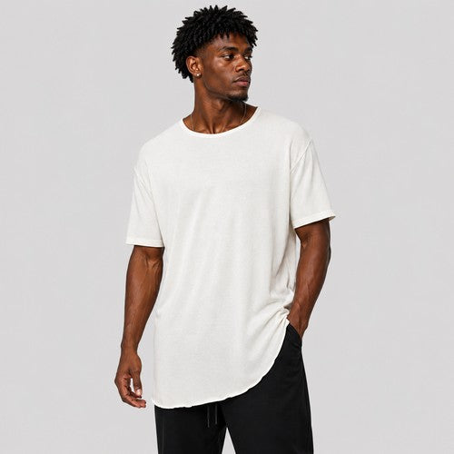 Curve Hem Longline Knit Jersey in Ivory