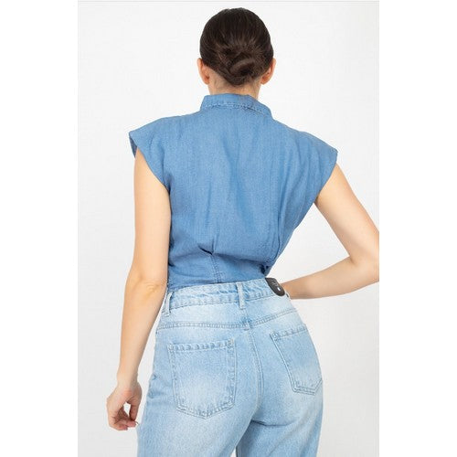 Shoulder Pad Denim Shirt