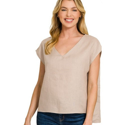 QLT-7344Y 100% Linen Sleeveless Boxy Top in Ash Moсна