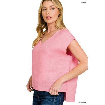 100% Linen Sleeveless Boxy Top in Dark Pink
