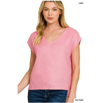 QLT-7344Y 100% Linen Sleeveless Boxy Top in Dark Pink