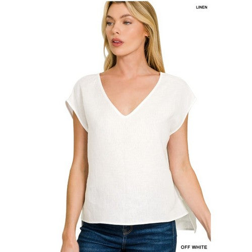 QLT-7344Y 100% Linen Sleeveless Boxy Top in Off White