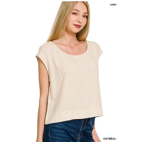 QT-7328Y Linen Sleeveless Top in Oatmeal