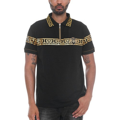 BP010-C810 Version Couture Gold Emblem Polo Shirt in Black