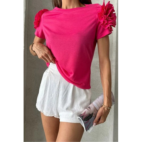 FPV4419 Rose Sleeve Dressy T-Shirt Fuchsia 