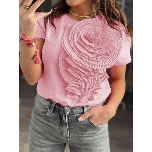 FPV4400 Pleat Flower Dressy T-Shirt Pink