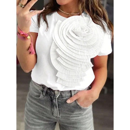 FPV4400 Pleat Flower Dressy T-Shirt White