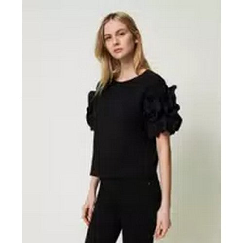 FPV4373 Big Flower Puff Sleeve Black