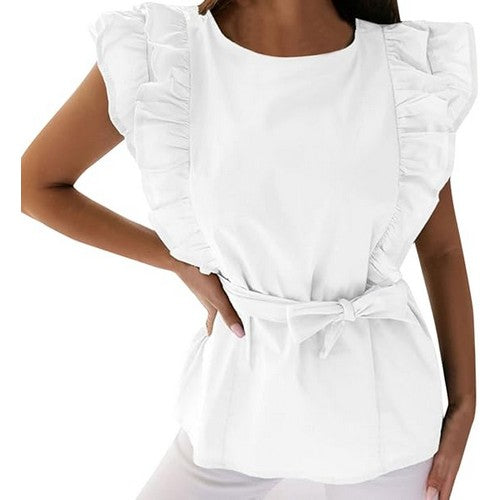 2776 Frill Tie-Waist Blose White