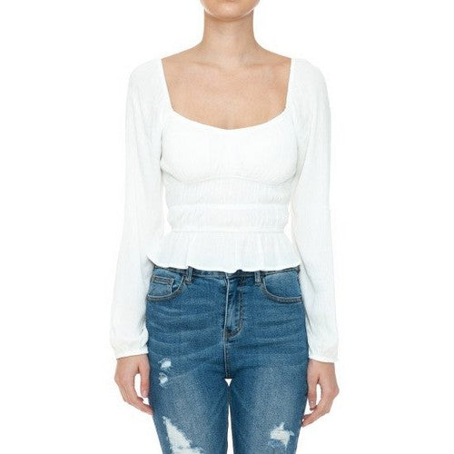 Smocked Peasant Top in Off White