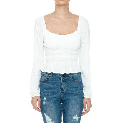 Smocked Peasant Top in Off White