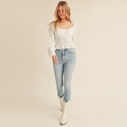 Smocked Peasant Top in Off White