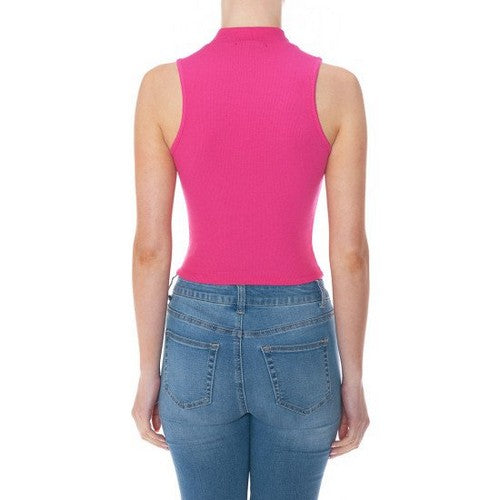 Turtleneck Cotton Rib Tank in New Fuchsia