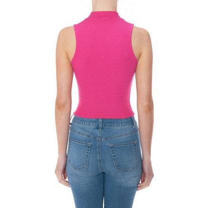 Turtleneck Cotton Rib Tank in New Fuchsia