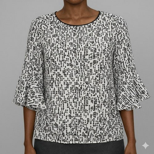 Dorothy Perkins Pebble Print Bell Sleeve Blouse in Black & Ivory