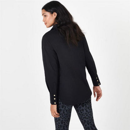Biba Gold Medallion Button Stretch Cotton Shirt in Black