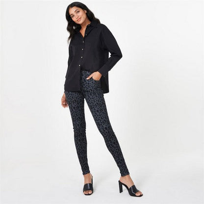 Biba Gold Medallion Button Stretch Cotton Shirt in Black