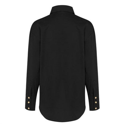 Biba Gold Medallion Button Stretch Cotton Shirt in Black