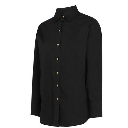 Biba Gold Medallion Button Stretch Cotton Shirt in White