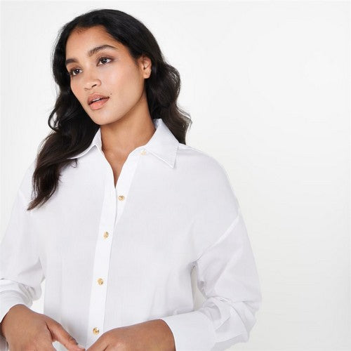 Biba Gold Medallion Button Stretch Cotton Shirt in White