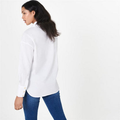 Biba Gold Medallion Button Stretch Cotton Shirt in White