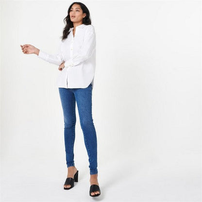 Biba Gold Medallion Button Stretch Cotton Shirt in White