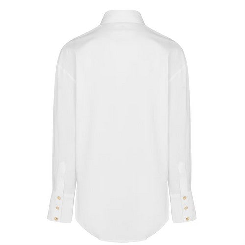 Biba Gold Medallion Button Stretch Cotton Shirt in White