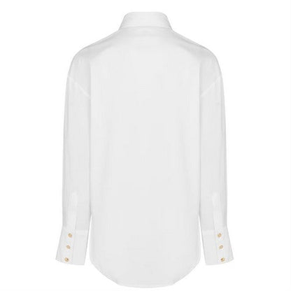 Biba Gold Medallion Button Stretch Cotton Shirt in White