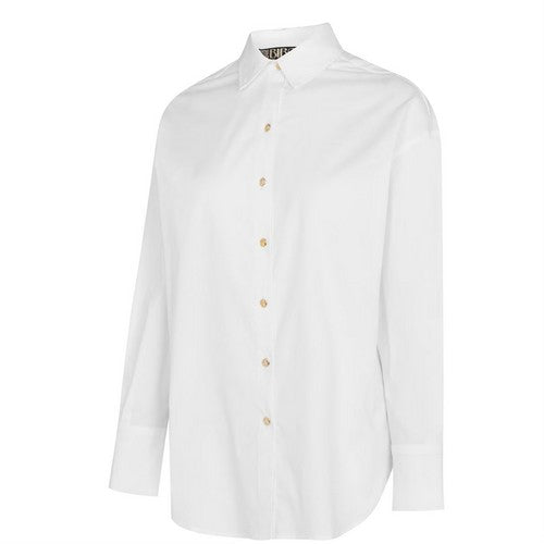 Biba Gold Medallion Button Stretch Cotton Shirt in White