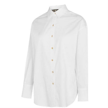 Biba Gold Medallion Button Stretch Cotton Shirt in White