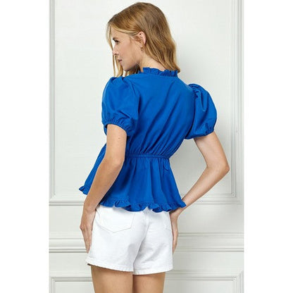 Ruffle Trim Top in Blue