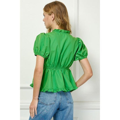 Ruffle Trim Top in Green