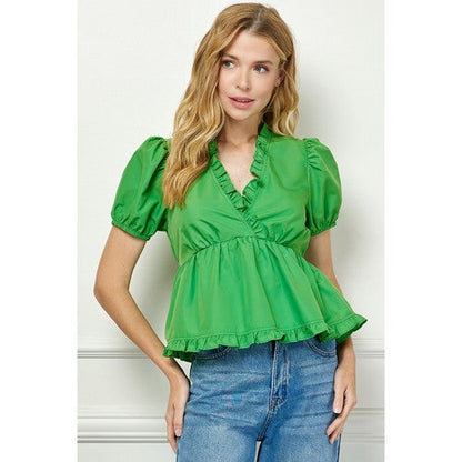 Ruffle Trim Top in Green