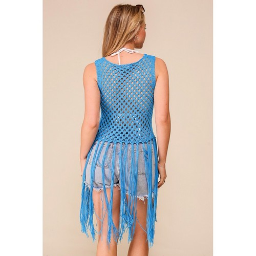 Crochet Fringe Tank Top in Blue