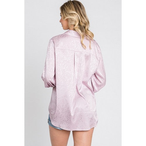 Zebra Print Satin Longline Shirt in Lilac