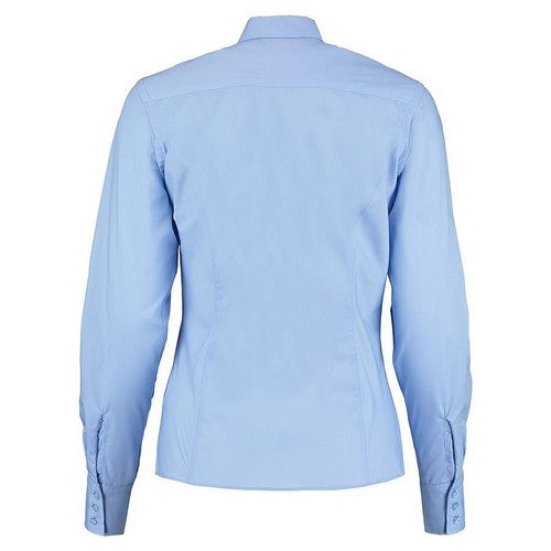 Kustom Kit Long Sleeve Stretch Oxford Shirt Blue