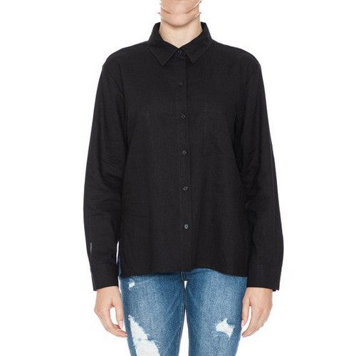 Patch Pocket Linen Shirt in Black