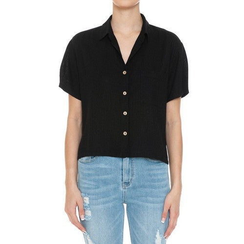 Crop Linen Shirt in Black