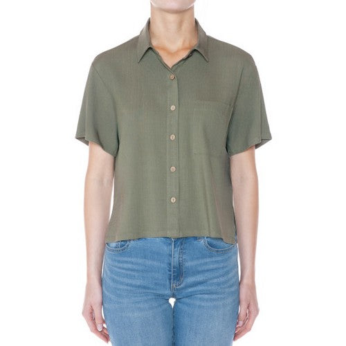 74195 Crop Linen Shirt in Military Green