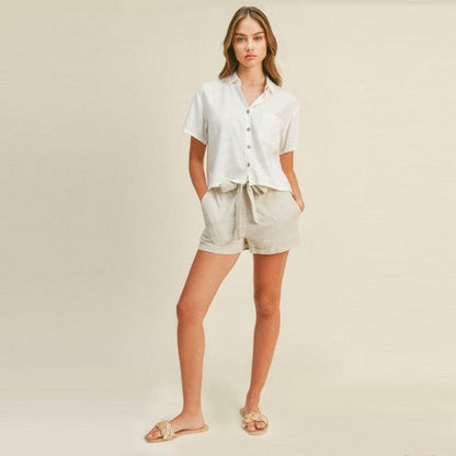  74195 Crop Linen Shirt in White
