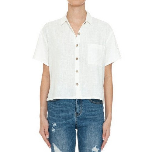 Crop Linen Shirt in White