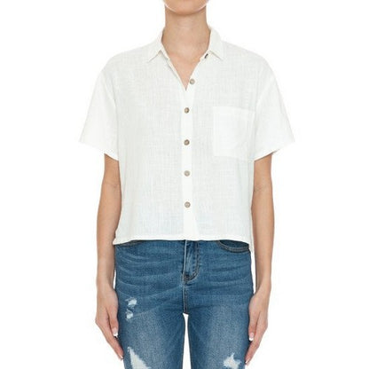 Crop Linen Shirt in White